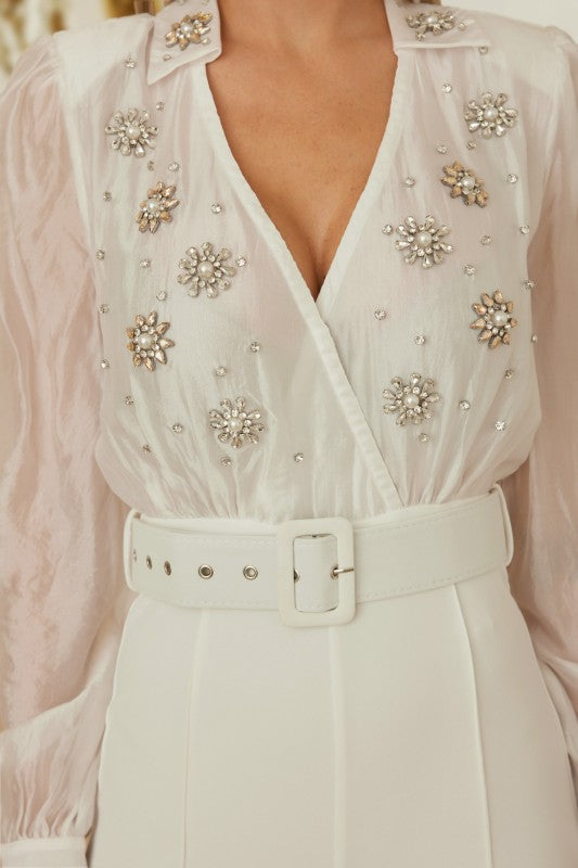 SILKY LOOSE PEARL STONE JUMPSUIT