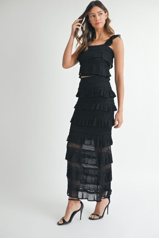 CONTRAST DETAIL RUFFLE KNIT TOP SKIRT SET