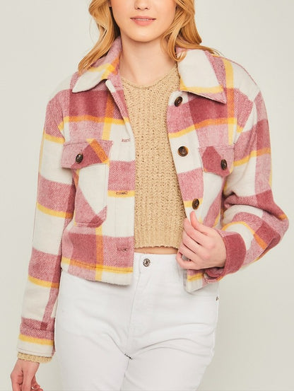 Yarn Dyed Plaid Button Up Jacket