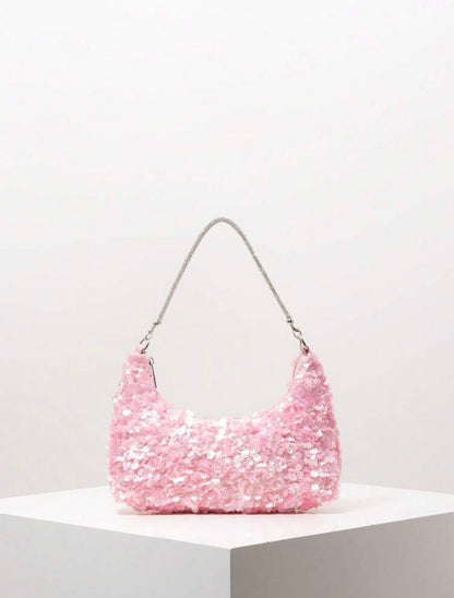 TOP HANDLE SEQUINED SHOULDER PARTY CLUTCH BAG