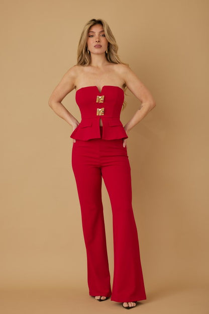 SCRUNCHED GOLDEN STONE STRAPLESS TOP AND PANTS SET