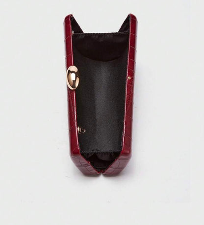 CROCODILE EMBOSSED CHAIN ASKED ASYMMETRIC EVENING CLUTCH BAG