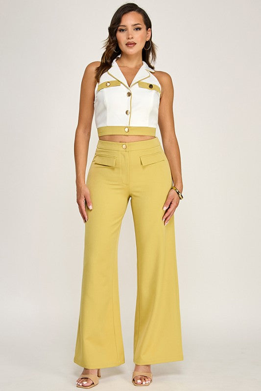 HALTER VEST TOP WITH CONTRAST PANTS SET