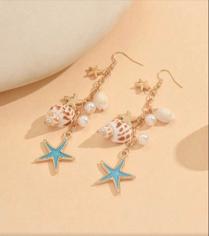 OCEAN STYLE PENDANT NECKLACE WITH SEA CHARMS & EARRINGS SET
