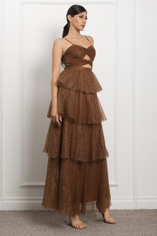 SPAGHETTI STRAP TIERED MAXI PARTY DRESS