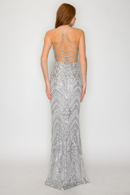 SEQUIN V-NECK MERMAID MAXI DRESS