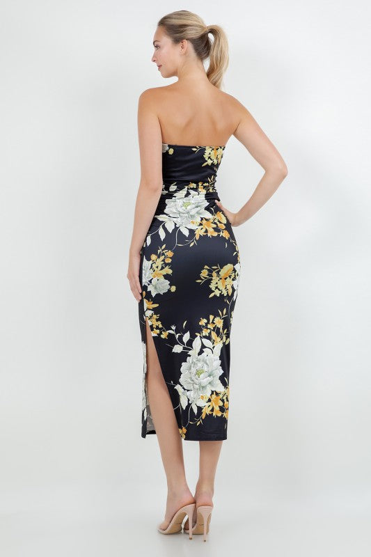 FLORAL BODYCON MIDI DRESS