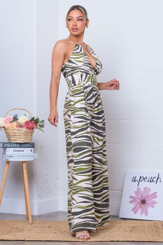 ZEBRA PRINT SLEEVELESS JUMPSUIT