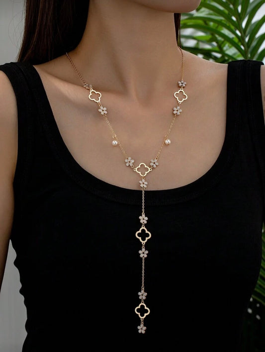 Y SHAPED FAUX PEARL LONG NECKLACE