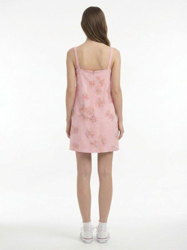 LACE SLEEVELESS MINI PARTY DRESS WITH BRAID STRAP