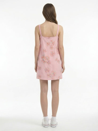 LACE SLEEVELESS MINI PARTY DRESS WITH BRAID STRAP