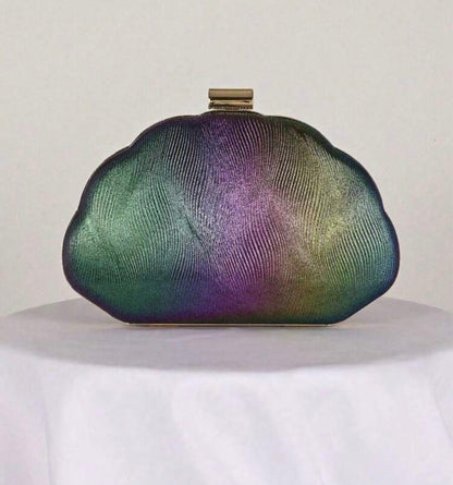 SEASHELL PU LEATHER BOX SHAPED EVENING CLUTCH BAG