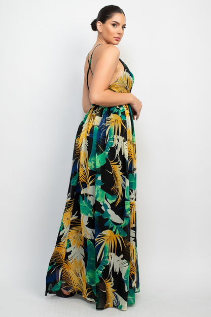 Low Cut Back Maxi Floral Dress