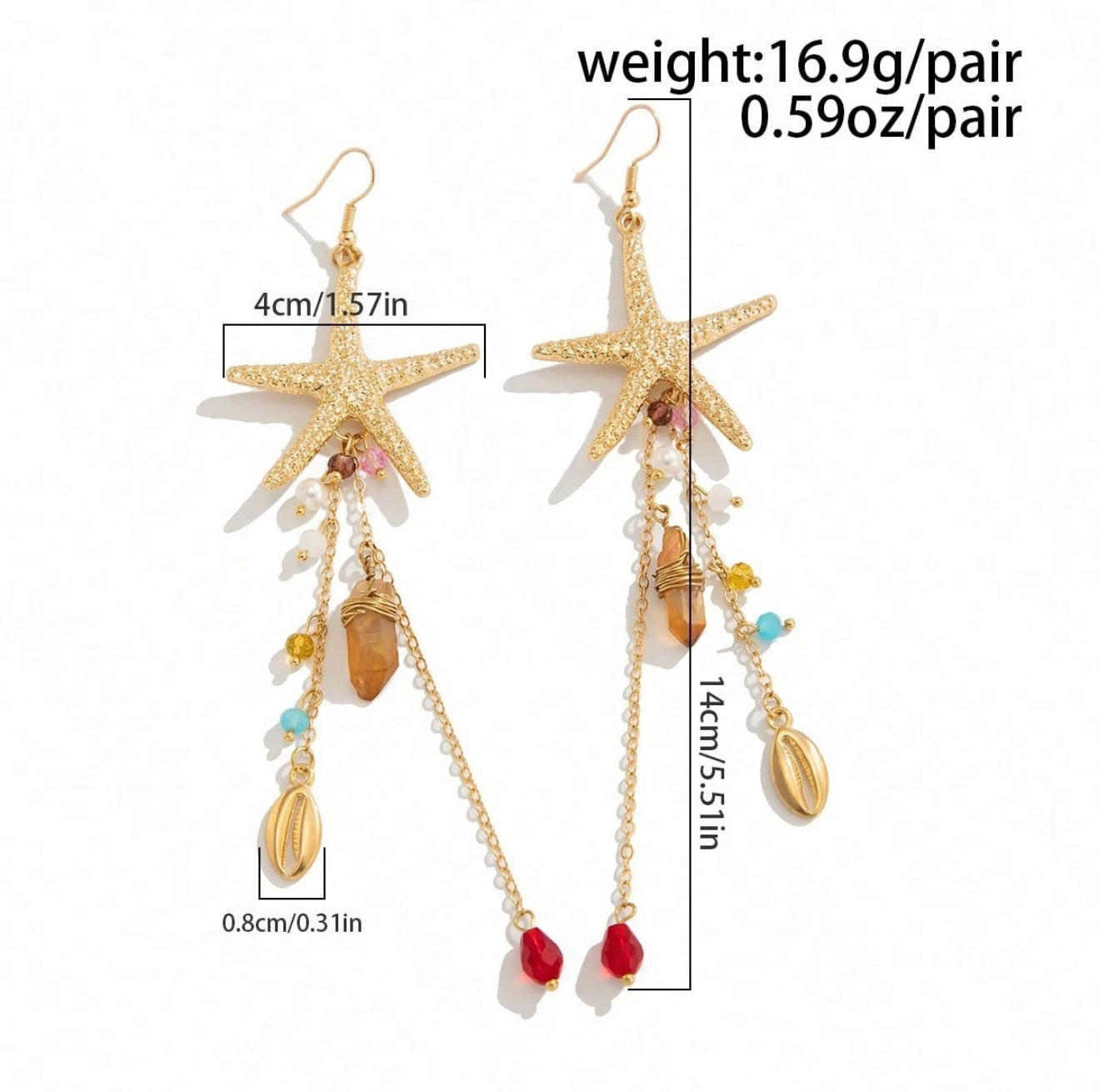 3 PCS FINE CHAIN STARFISH PENDANT NECKLACE & EARRINGS SET