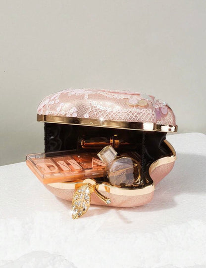 PINK APPLE SHAPED SEQUIN EVENING CLUTCH