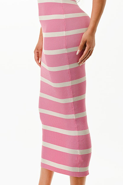 SHORT SLEEVE STRIPED MAXI DRESS