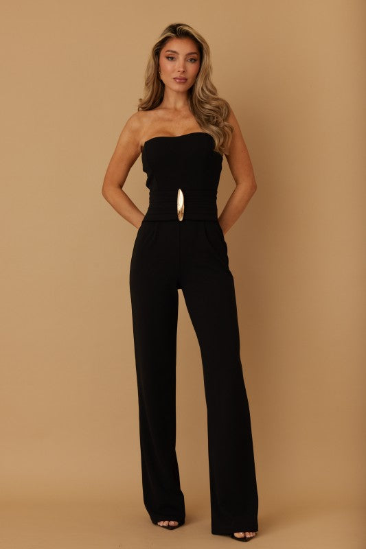 WIDE WAISTBAND STRAPLESS JUMPSUIT