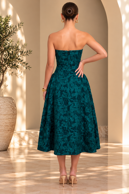 TEXTURED PUFF MIDI PARTY DRESS