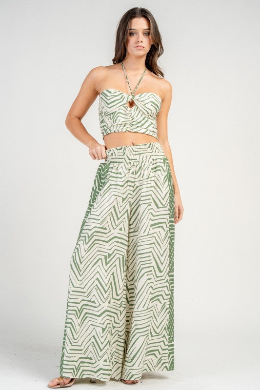 HALTER NECK CROP TOP AND WIDE LEG PANTS SET