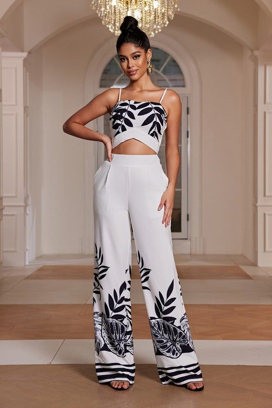 PRINTED CROP TOP PANTS MATCHING SET