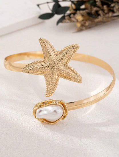 STARFISH & PEARL OPEN BRACELET