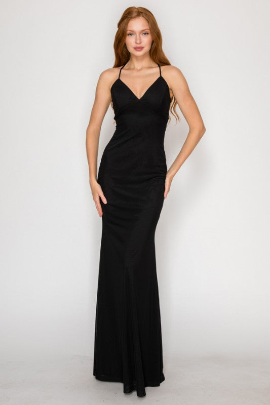 SOLID PREMIUM BODYCON MESH MAXI COCKTAIL DRESS