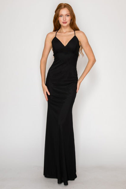 SOLID PREMIUM BODYCON MESH MAXI COCKTAIL DRESS