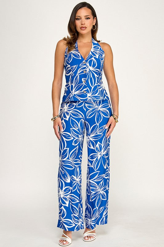 PRINTED HALTER NECK JUMPSUIT