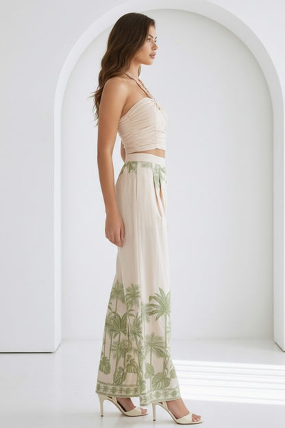 HALTER TOP & TIE FRONT WIDE LEG PANTS