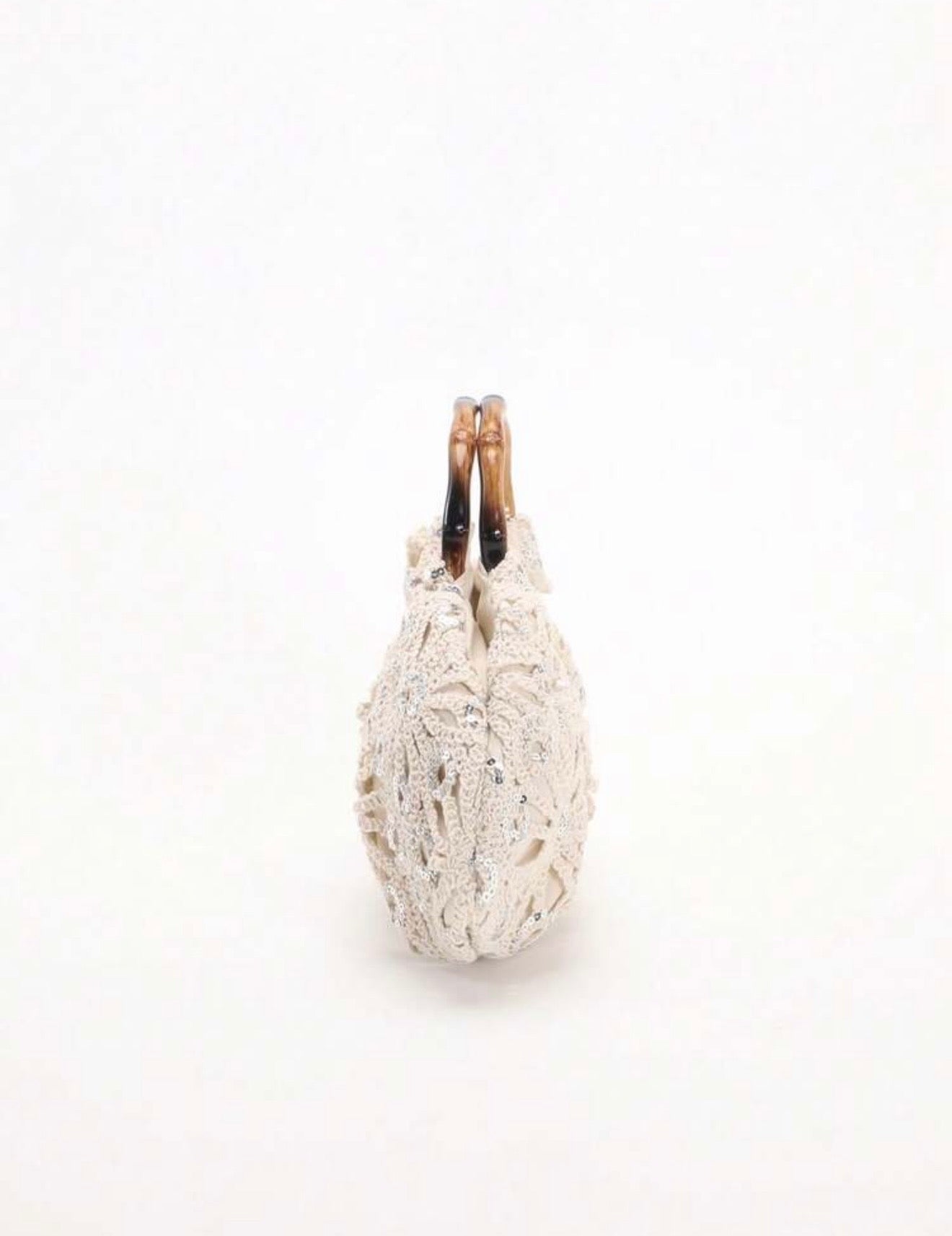 PVC SEQUINS PLEATED CLOUD MESH EMBROIDERED CLUTCH BAG