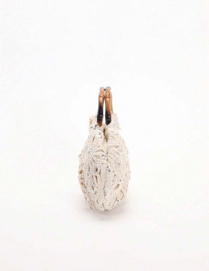 PVC SEQUINS PLEATED CLOUD MESH EMBROIDERED CLUTCH BAG