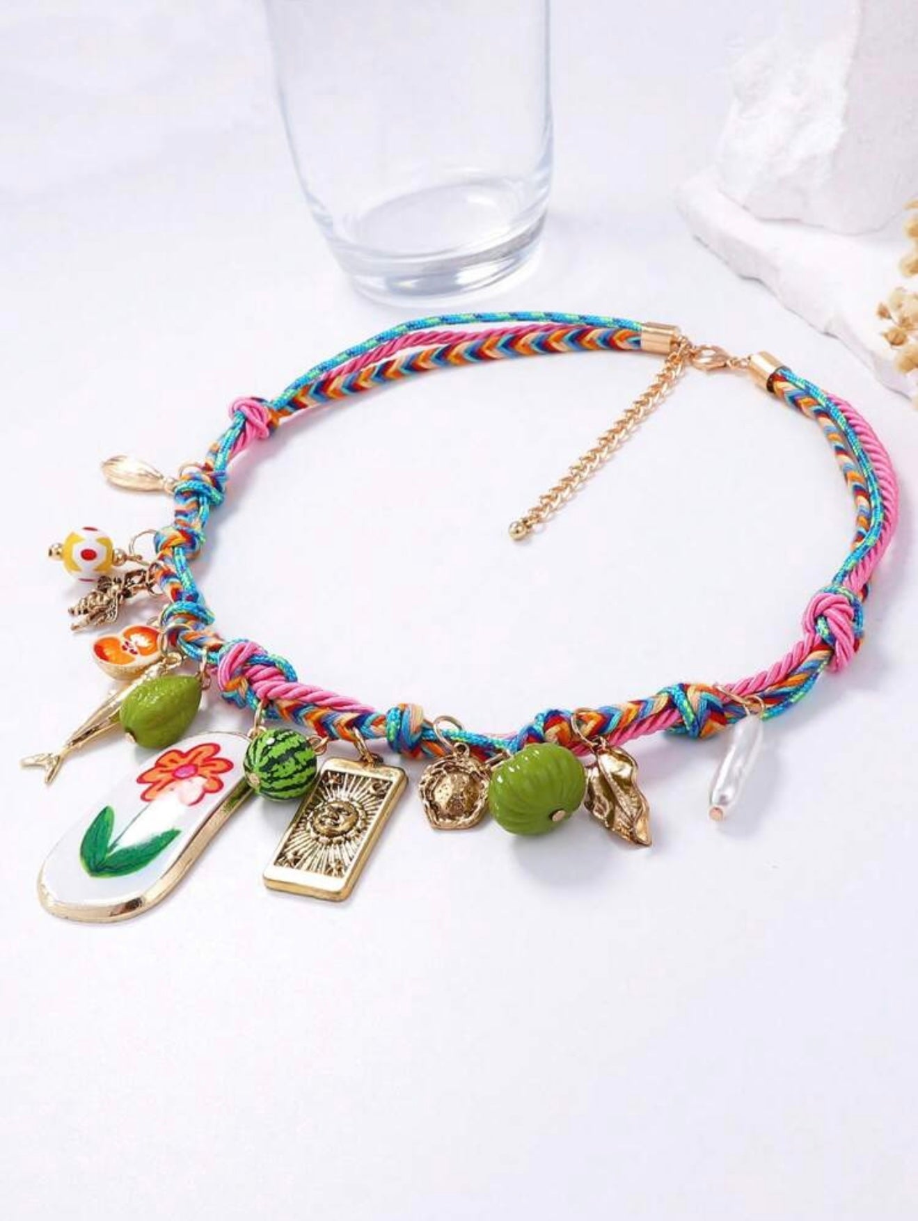 COLORFUL HANDWOVEN PENDANT CHARM NECKLACE