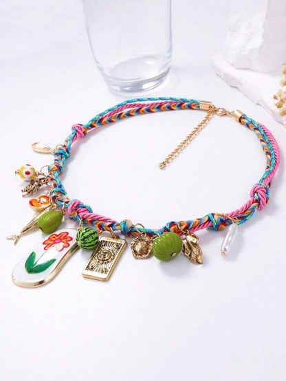 COLORFUL HANDWOVEN PENDANT CHARM NECKLACE