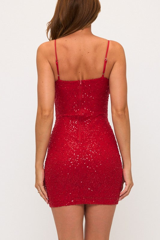 PLEATED BODYCON MINI PARTY DRESS WITH BEADS AND SEQUINS