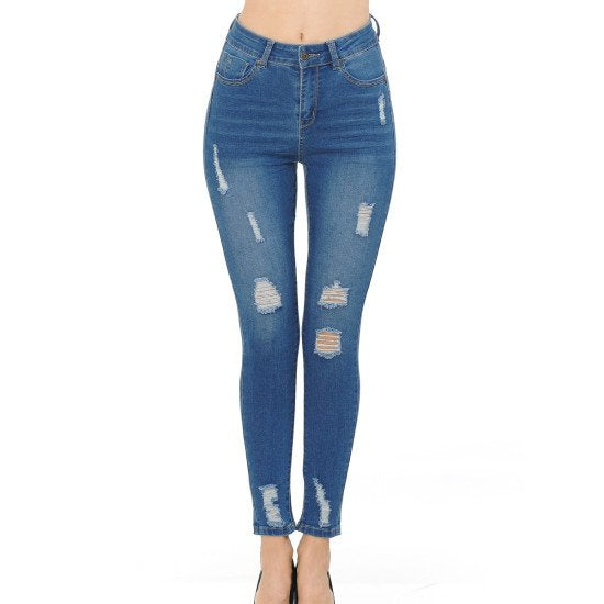 PUSH-UP HIGH-RISE DESTRUCTED SKINNY JEANS