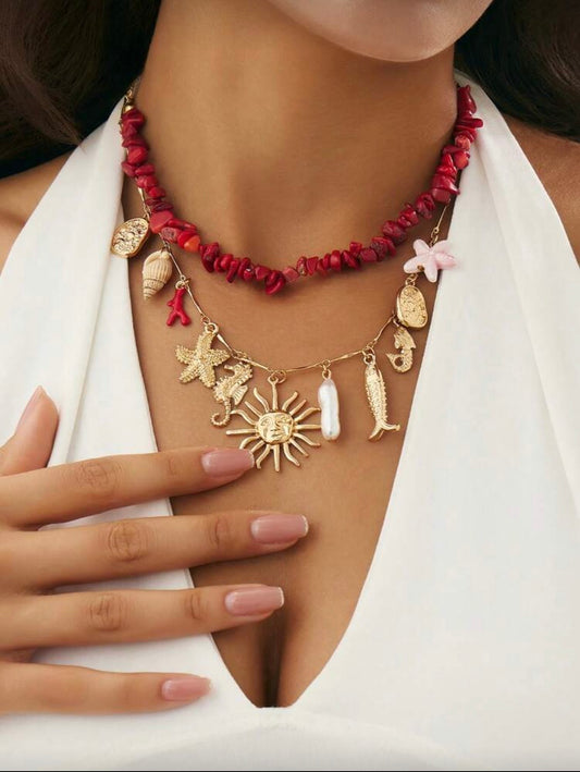 2 PCS LAYERED VINTAGE NECKLACE SET