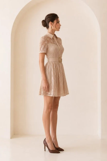 BUTTON DOWN MINI LACE DRESS