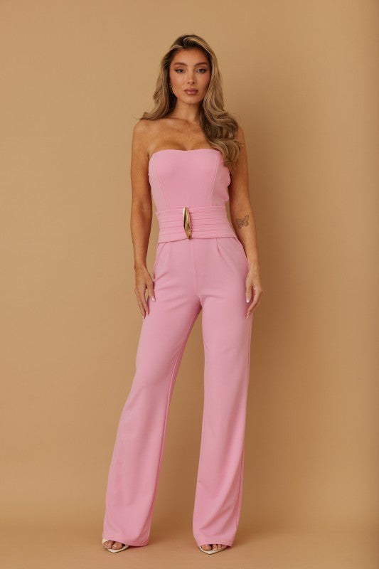 WIDE WAISTBAND STRAPLESS JUMPSUIT