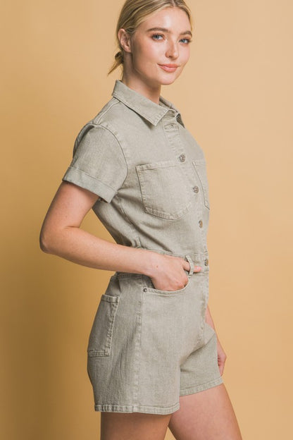 DENIM BUTTON DOWN ROMPER