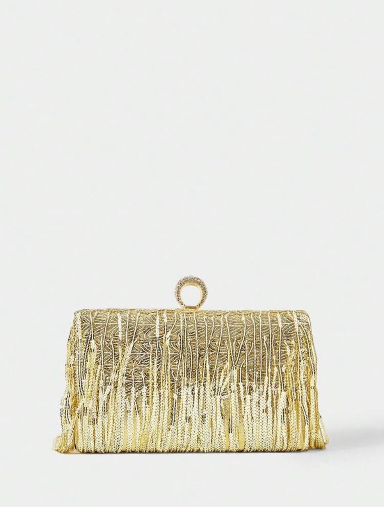 ELGANT RHINESTONE DRAWSTRING SEQUIN BOX-SHAPED EVENING CLUTCH