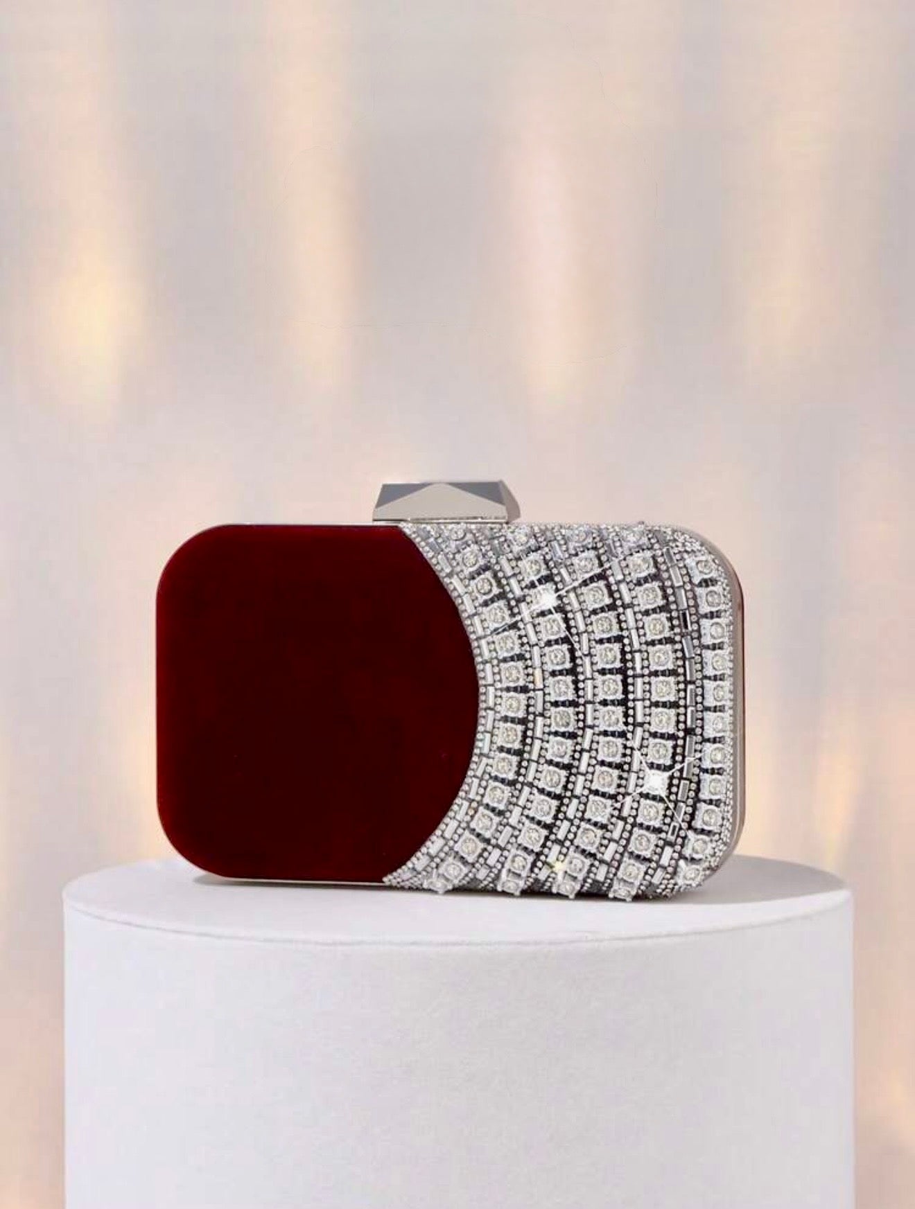 ELGANT VELVET DIAMOND SEQUIN BOX-SHAPED EVENING CLUTCH