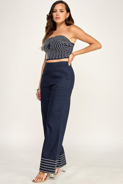 ROPE DETAIL DENIM TUBE TOP WITH PANT SET