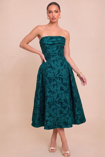 TEXTURED PUFF MIDI PARTY DRESS