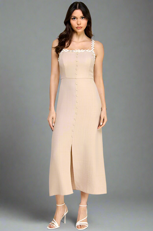 Flower Trim Detail Sleeveless Midi Dress