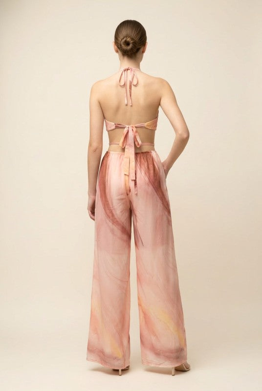 MARBLE PRINT HALTER NECK CUT OUT JUMPSUIT