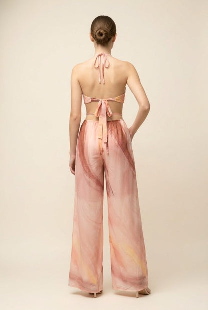 MARBLE PRINT HALTER NECK CUT OUT JUMPSUIT