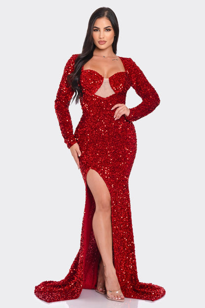 SEQUIN HIGH SLIT MAXI Cocktail  DRESS