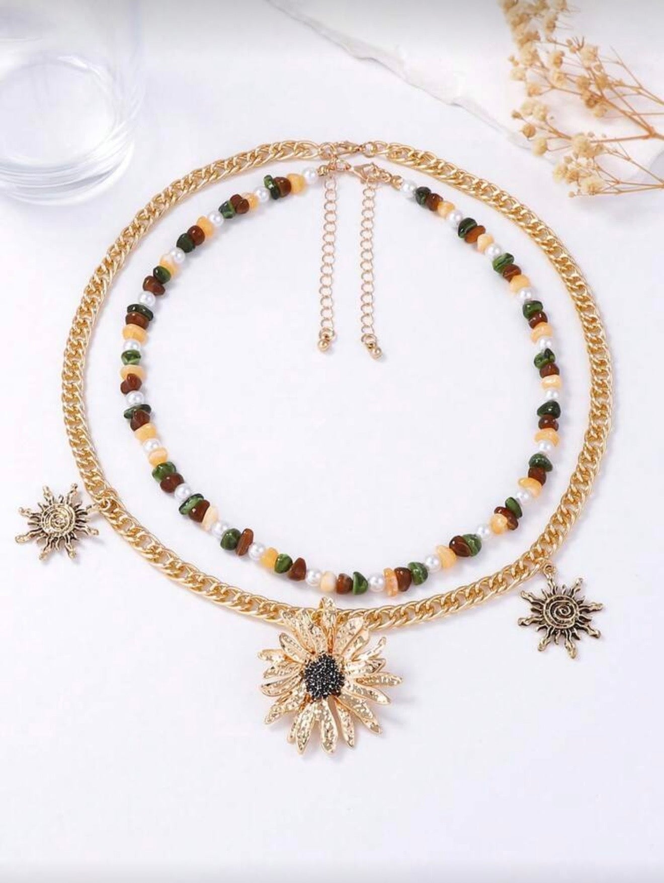 BOHO PENDANT SUNFLOWER MULTI LAYER NECKLACE