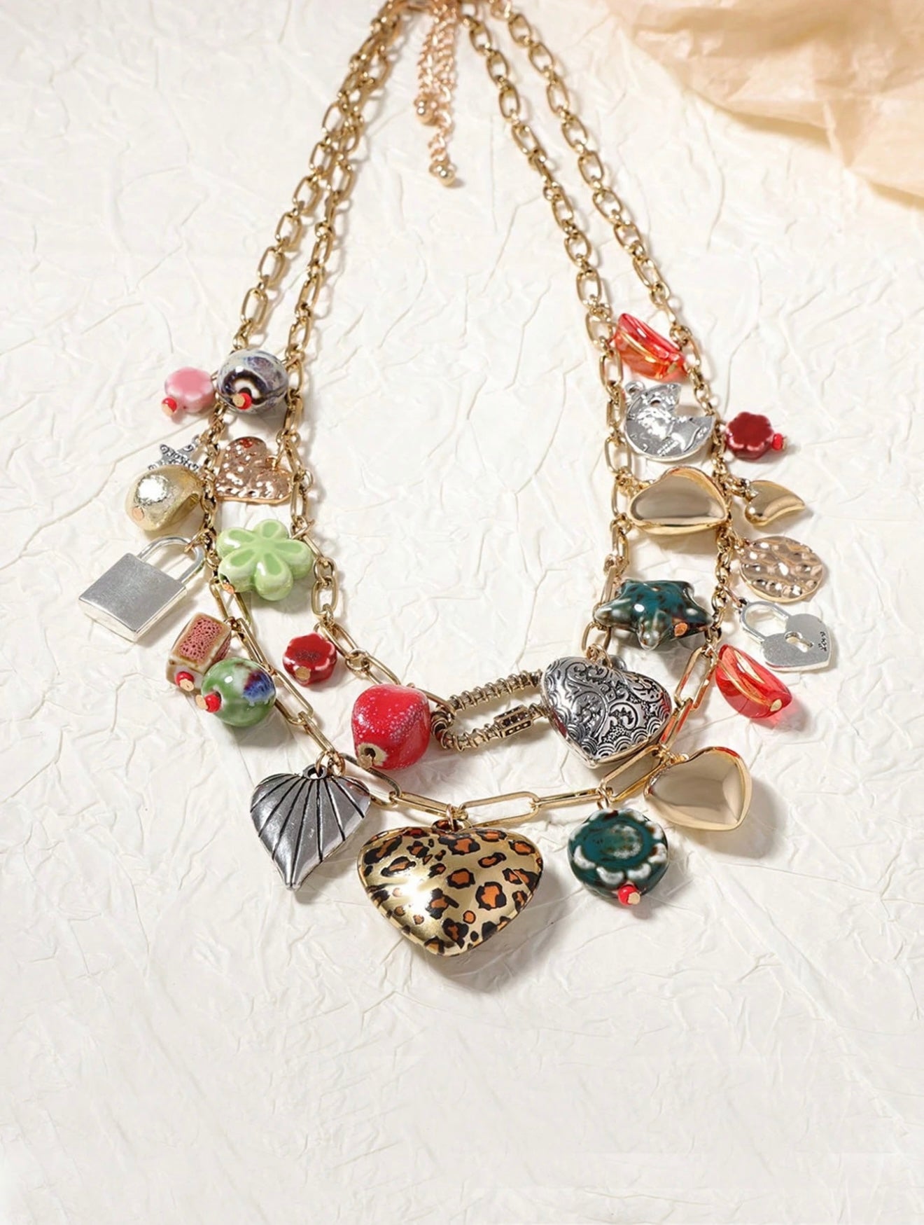 STACKED MULTI LAYER BOHEMIAN PENDANT HEART NECKLACE