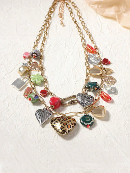 STACKED MULTI LAYER BOHEMIAN PENDANT HEART NECKLACE